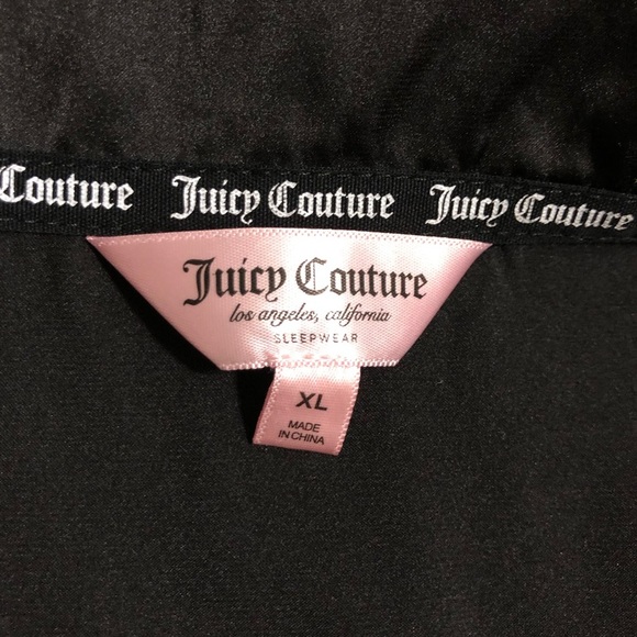 Juicy Couture Women's Satin Black and Pink Rhinestone Button Down Pajama Top XL - Picture 8 of 13